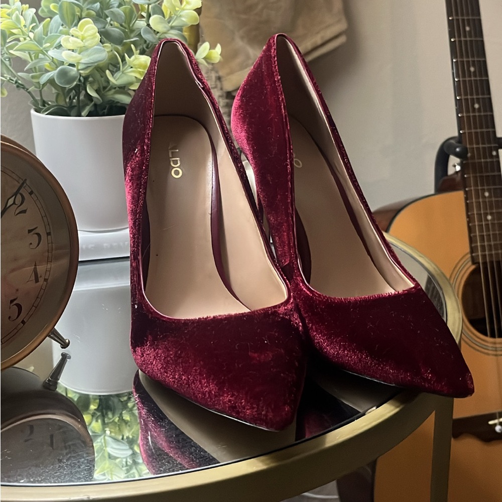 Aldo Deep Red Velvet Pumps